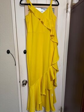 SHEIN Bright Yellow Ruffle Maxi Slip Dress